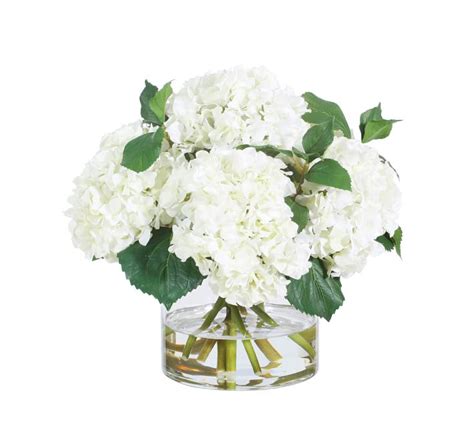 Realistic faux flowers in vase. Faux White Hydrangeas In Glass Vase in 2020 | White vases ...