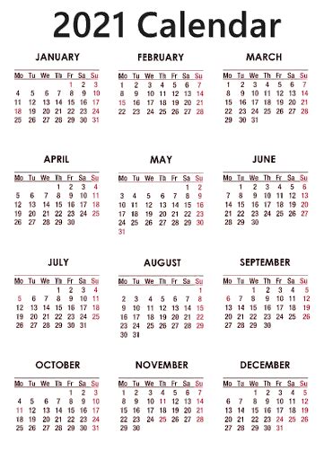 Calendar 2021 Year Png Transparent Image Download Size 361x512px