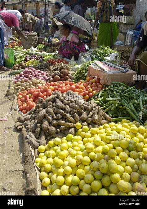 A Traditional Indian Market Stall Showing A Variety Of Fruit And