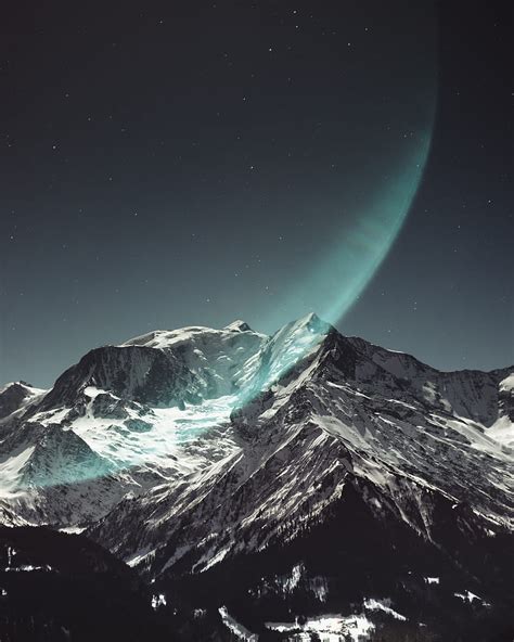 Mountain Peak Snowy Light Starry Sky Hd Phone Wallpaper Peakpx