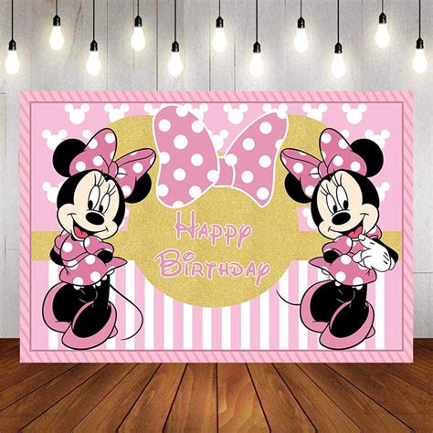 Pink Minnie Mouse Background White Gold Hapy Birthday Photography Backdrop 7x5ft Polka Dot Bow