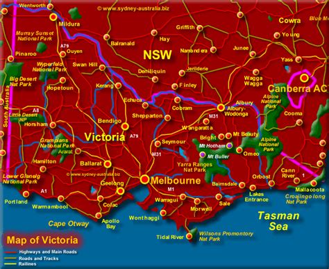 A Map Of The State Of Victoria With All Its Roads And Major Cities On It