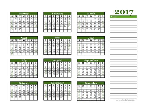 2017 Yearly Calendar With Blank Notes Free Printable Templates Riset
