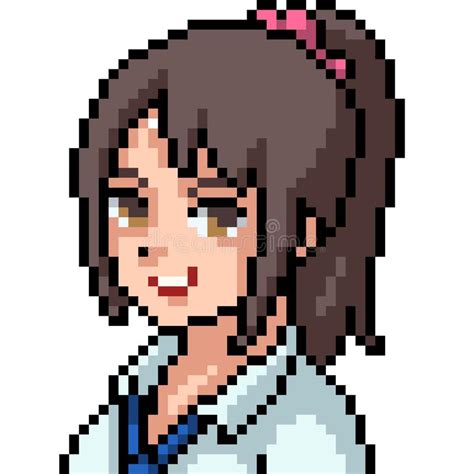 Vector Pixel Art Anime Girl Stock Vector Illustration Of Happy