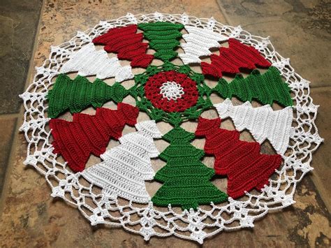 Colorful Christmas Tree Handmade Crochet Doily Holiday Decor Home