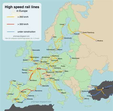 Prismaps Maps Of Europe High Speed Rail Lines In Europe