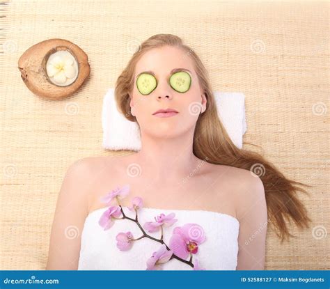 Young Beautiful Woman Receiving Facial Massage And Spa Treatment Stock Image Image Of
