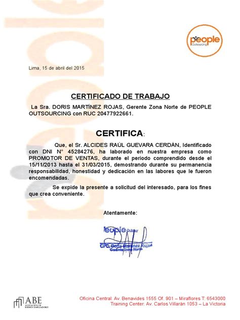 Certificado De Trabajo