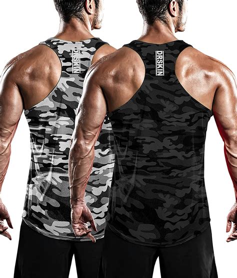 Drskin Mens 3 Pack Dry Fit Y Back Muscle Tank Tops Mesh Sleeveless Gym