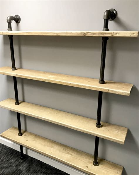 Industrial Pipe Shelf Shelving Steel And Wood Shelf Reclaimed