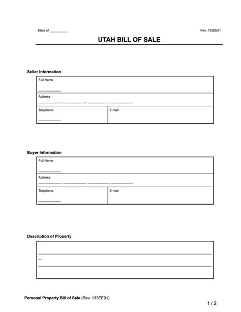 Free Utah Bill Of Sale Forms Pdf And Word