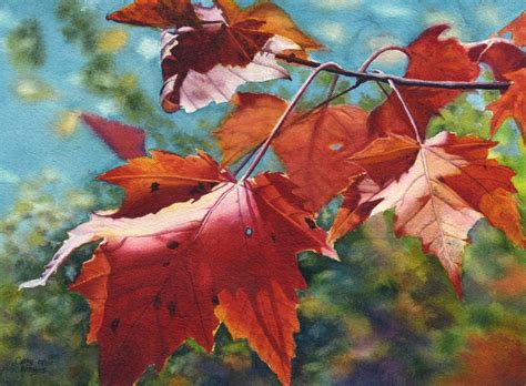 Autumn Leaves Art Watercolor Painting Print By Cathy Hillegas 11x14