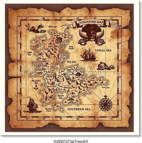 An Old Pirate Map On Parchment Paper Royalty