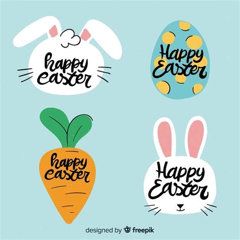 Hand Drawn Easter Label Collection Easter Stickers Happy Easter Card