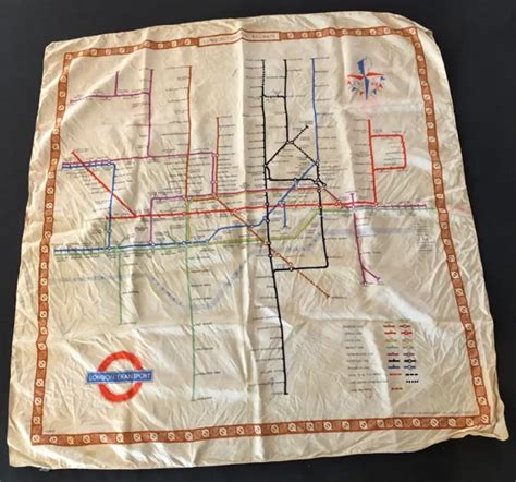 Vintage 1951 London Transport Underground Map Silk Scarf Harry Beck