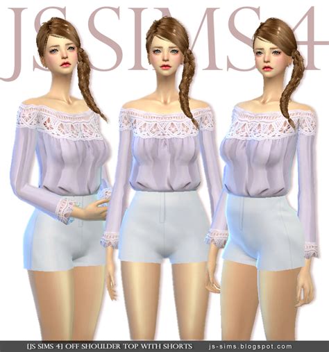 Sims 4 Ccs The Best Off Shoulder Top With Shorts By Js Sims