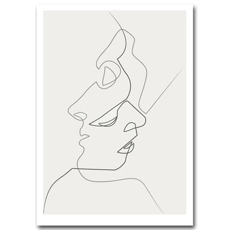 Kiss One Line Drawing Face Sketches Minimalist Art