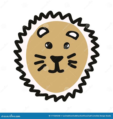 Kawaii Doodle Wild Lion Clipart Hand Drawn Naive African Carnivore