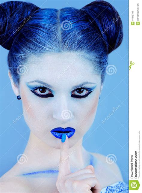 Closeup Portrait Of Beautiful Lady In Blue Stock Image Image Of