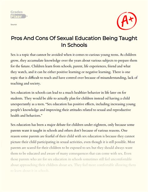 Pros And Cons Of Sexual Education Being Taught In Schools Essay Example 655 Words Gradesfixer