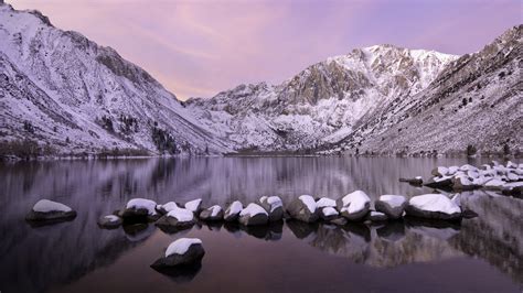 Convict Lake Sunrise With Fresh Snow Eastern Sierra California Usa