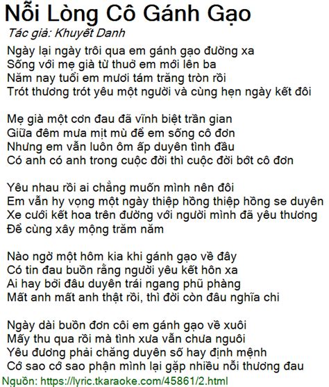 Loi Bai Hat Noi Long Co Ganh Gao Khuyet Danh [co Nhac Nghe][co Karaoke]