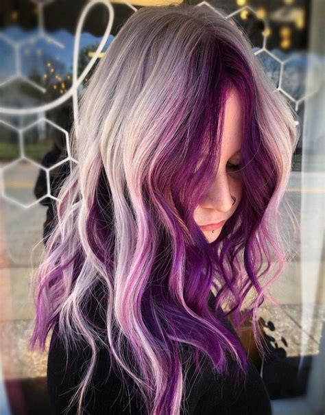 Purple Highlights Blonde Hair Purple Brown Hair Hair Color Purple