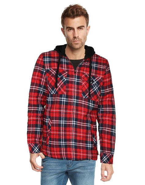 9 Crowns Essentials Sherpa Lined Plaid Flannel Hoodie Jacket Red