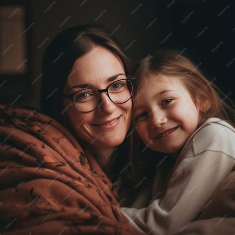 Retrato Familiar De Madre E Hija En El Interior Foto Premium