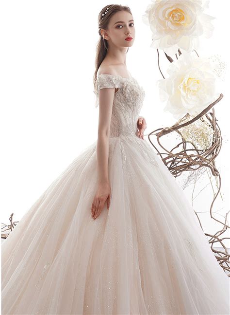 Glitter Tulle Wedding Dress Off The Shoulder Bridal Dress Etsy