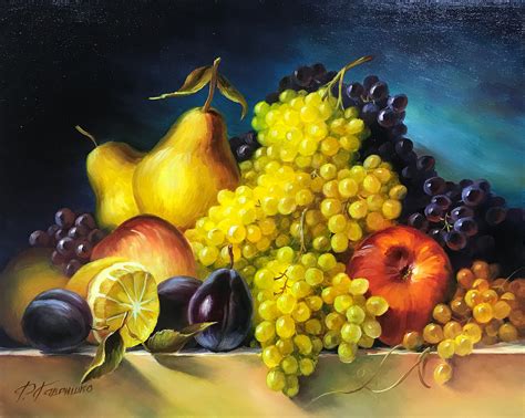 Still Life Fruit Painting Original Fruits Oil Painting Grape Etsy