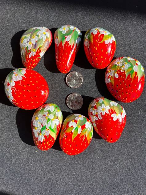 Strawberries Painted Rocks Large Size Etsy