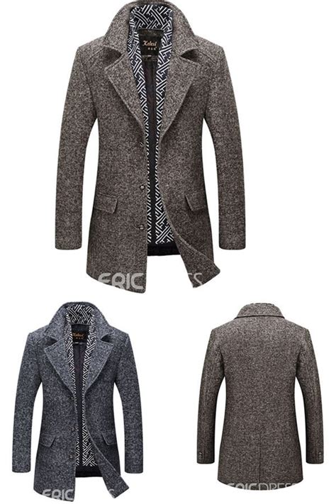 Ericdress Plain Slim Mid Length Thick Mens Woolen Coats Mens Fashion