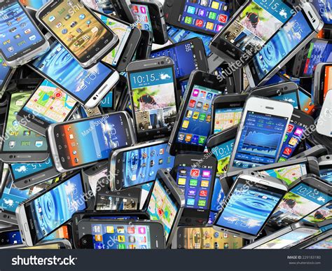 Mobile Phones Background Pile Different Modern Stock