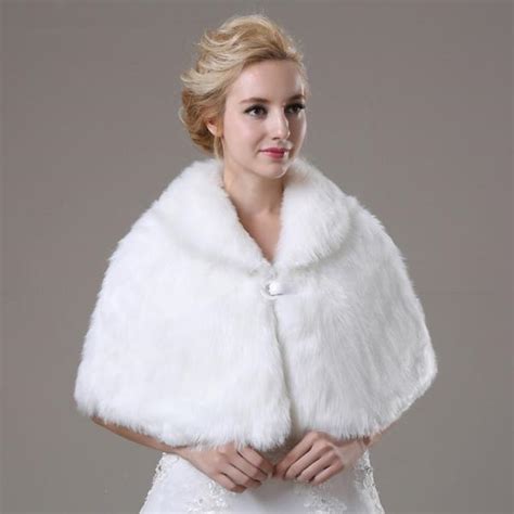 White Artificial Fur Fur Wrap Bridal Faux Fur Cape For Wedding Women Winter Coat On Luulla