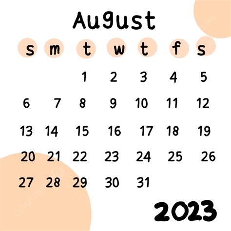 Hình ảnh Lịch Tháng 8 Năm 2023 Với Nền Màu Phấn Png Lịch 2023 Tháng
