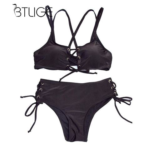 Btlige Black Swimwear Female Sexy Micro Bikini Set Bathing Suit Girls Bandage Swimming Biquinis