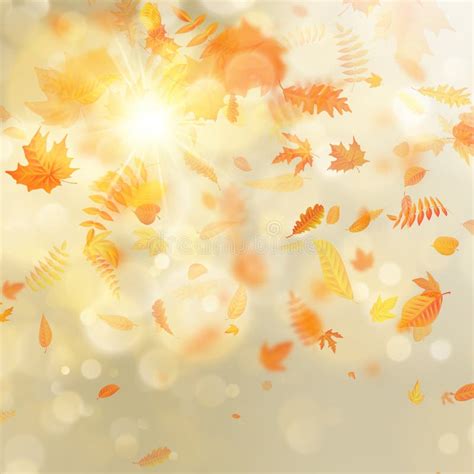 Gold Autumn Bokeh Background With Maple Autumn Leaves Eps 10 Stock