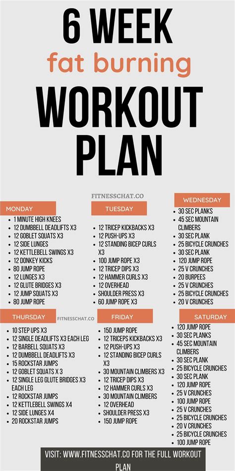6 Week Workout Plan Fat Burning Workout Plan Weekly Workout Plans At