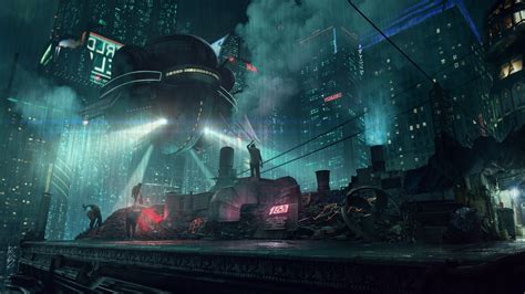 Wallpaper Raining Futuristic Neon Sci Fi Fantasy World Cyberpunk