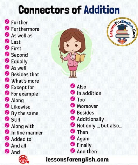 Connectors Of Addition List Lessons For English