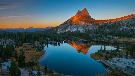 Sunset Mountain Rocky Mountain Top Lake Reflecting In