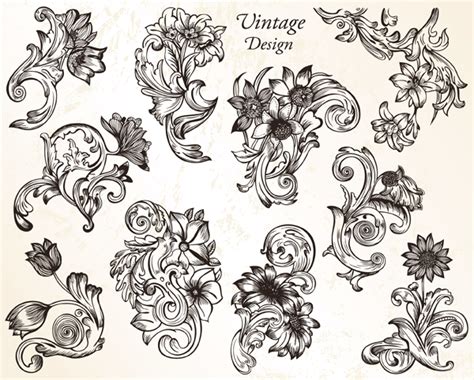 Vintage Flower Ornaments Vector Set 1 Vector And Photoshop Brushes