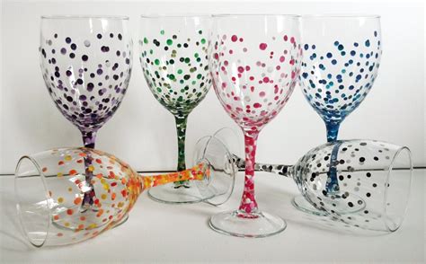 Wine Glasses Hand Painted Polka Dot Set By Whinealittlets