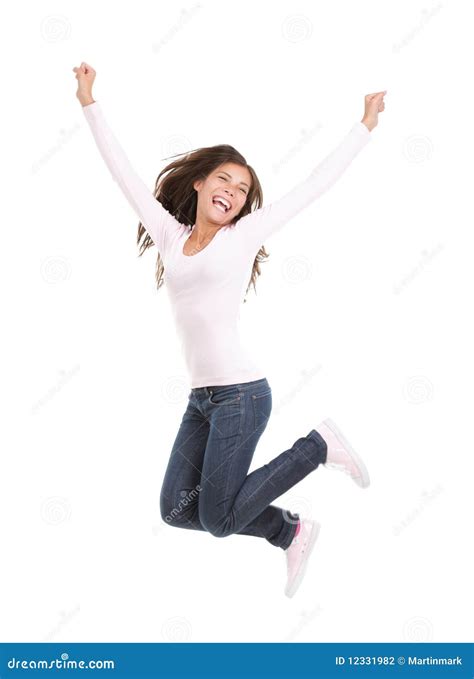 Happy Woman Jumping Isolated Stock Photography Image 12331982