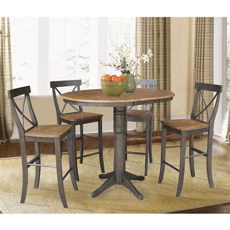 36 Round Extension Dining Table With 4 Bar Height Stools