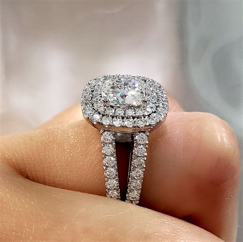 1 9ct cushion cut natural diamond double halo pave split shank engagement ring gia certified