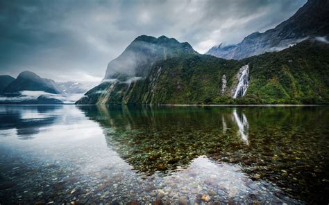 Crystal Clear Water Lake In New Zealand Desktop Wallpaper Hd Widescreen