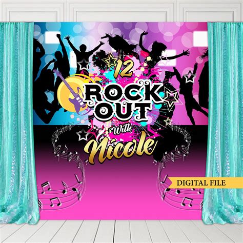 Rock Star Party Backdrop Birthday Party Banner Any Wording Etsy