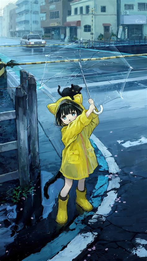 1080x1920 Anime Little Girl Rain Umbrella Iphone 76s6 Plus Pixel Xl